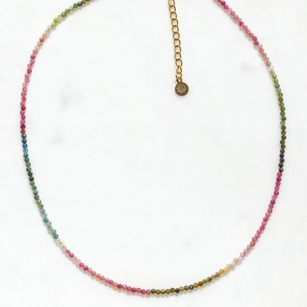 Watermelon Tourmaline Dainty Beaded Necklace Colorful Stacking Necklace PRETTY - Picture 11 of 12